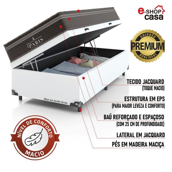 Cama Box Baú Solteiro+ Colchão Paris Molas Ensacadas- Branco