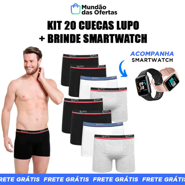 Kit 20 Cuecas Lupo + Brinde Smartwatch